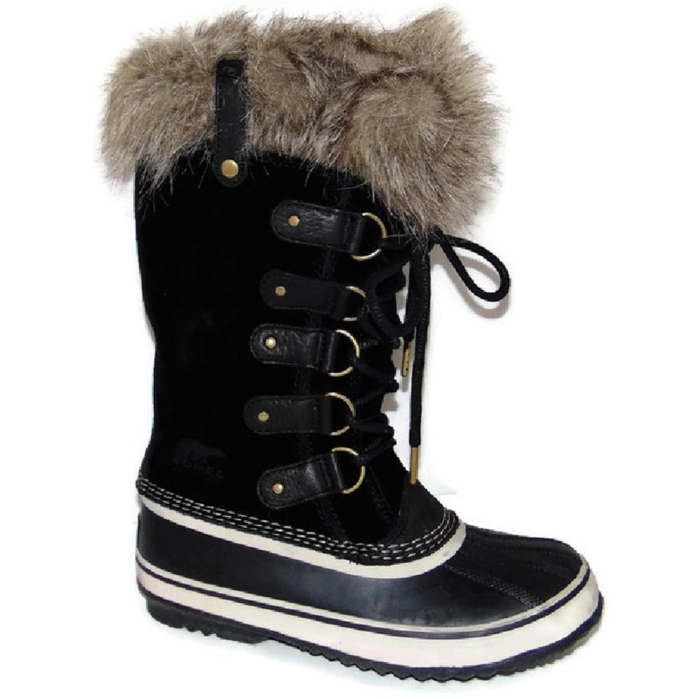 Black Faux Fur Trim Joan Of Arctic Boots  sz 7.5